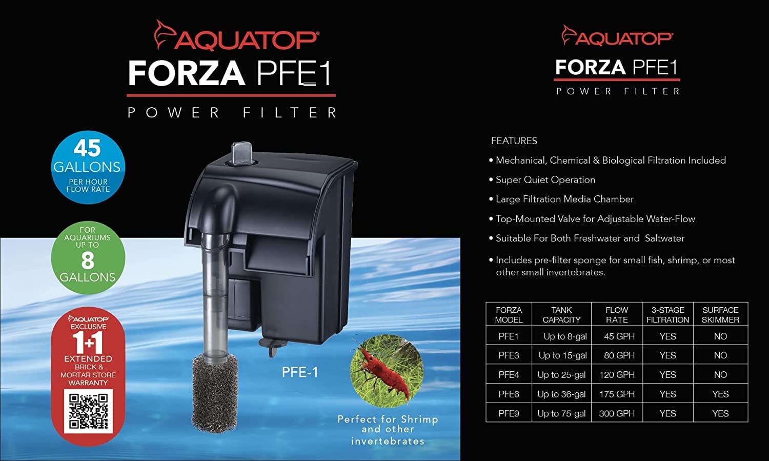 Aquatop Forza Hang-On Power External Aquarium Filter - Black - 5 - 15 Gal  
