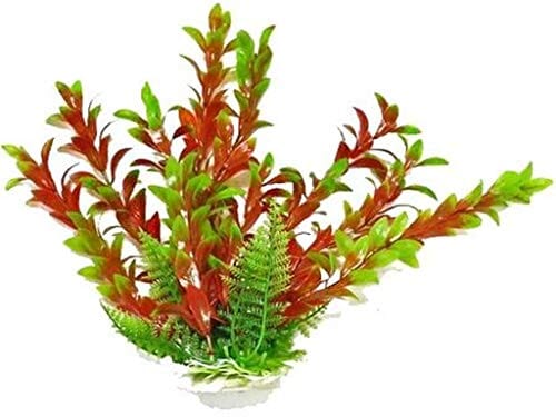 Aquatop Hygro-Like Weighted Plastic Aquarium Plant Decoration - Green/Red - 16 In