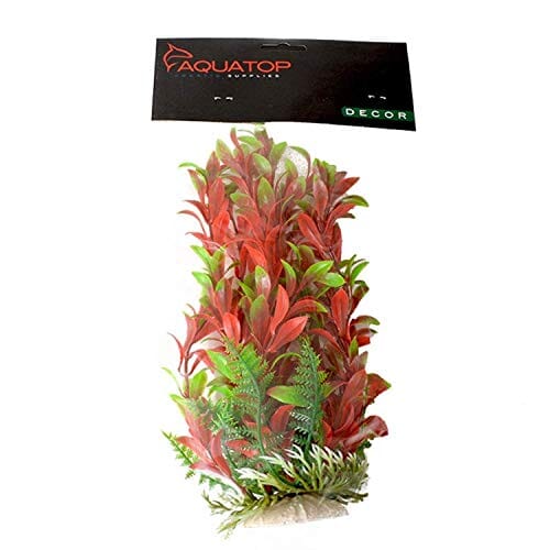 Aquatop Hygro-Like Weighted Plastic Aquarium Plant - Green/Red - 20 In