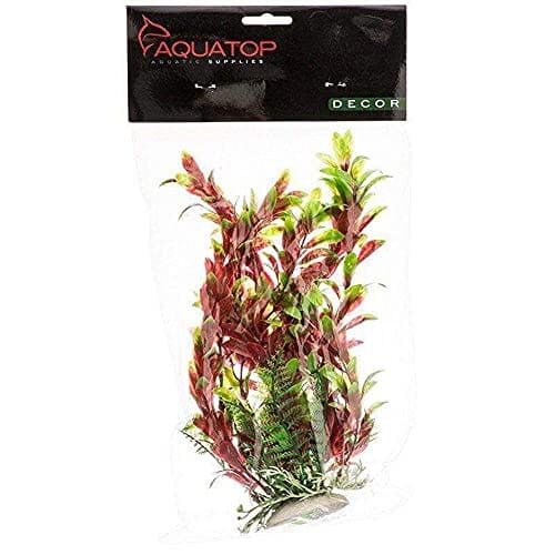 Aquatop Hygro-Like Weighted Plastic Aquarium Plant - Green/Red - 9 In  