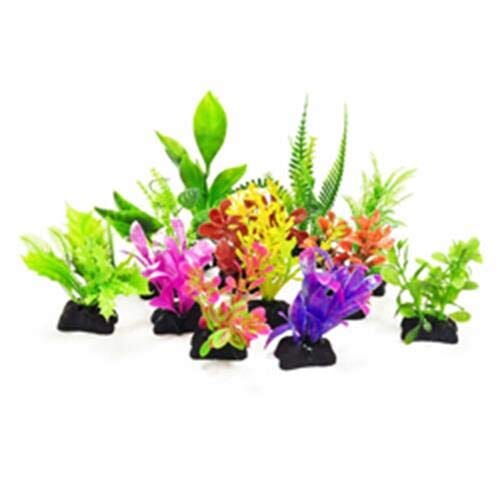 Aquatop Small Weed Weighted Pack Plastic Aquarium Plant - Assorted - 3 In - 12 Pack  