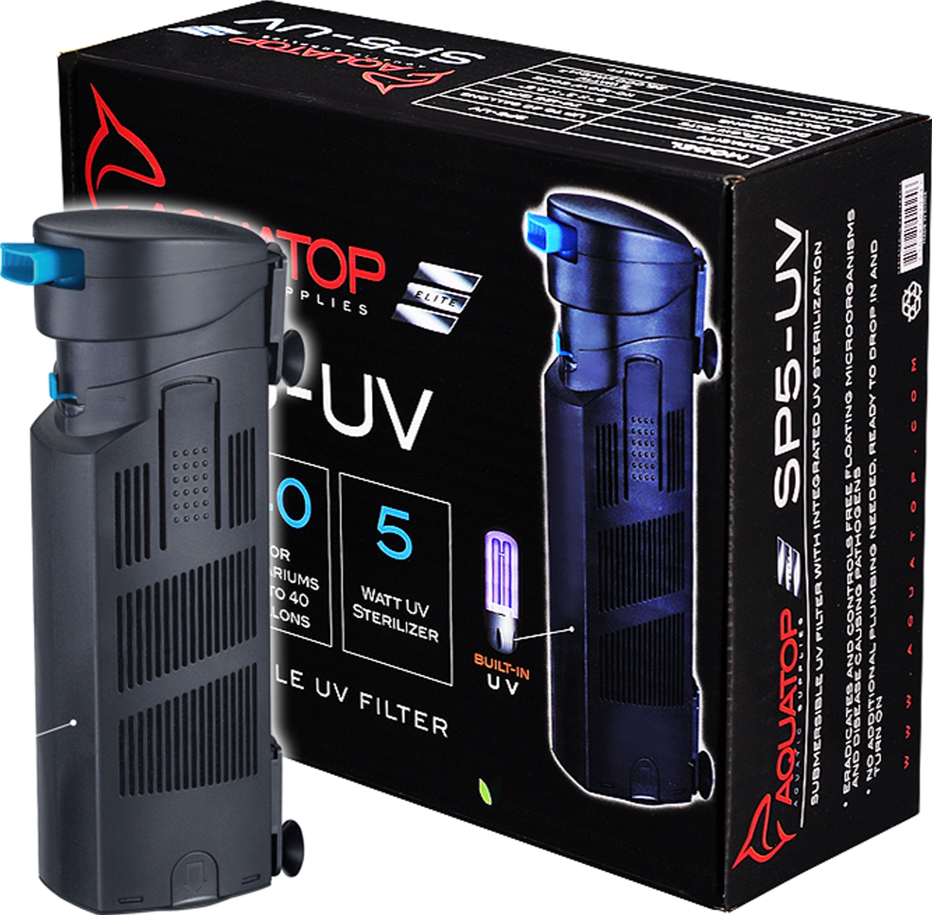 Aquatop Submersible Filter with Uv Sterilizer Internal Aquarium Filters - Black - 40 Gal  