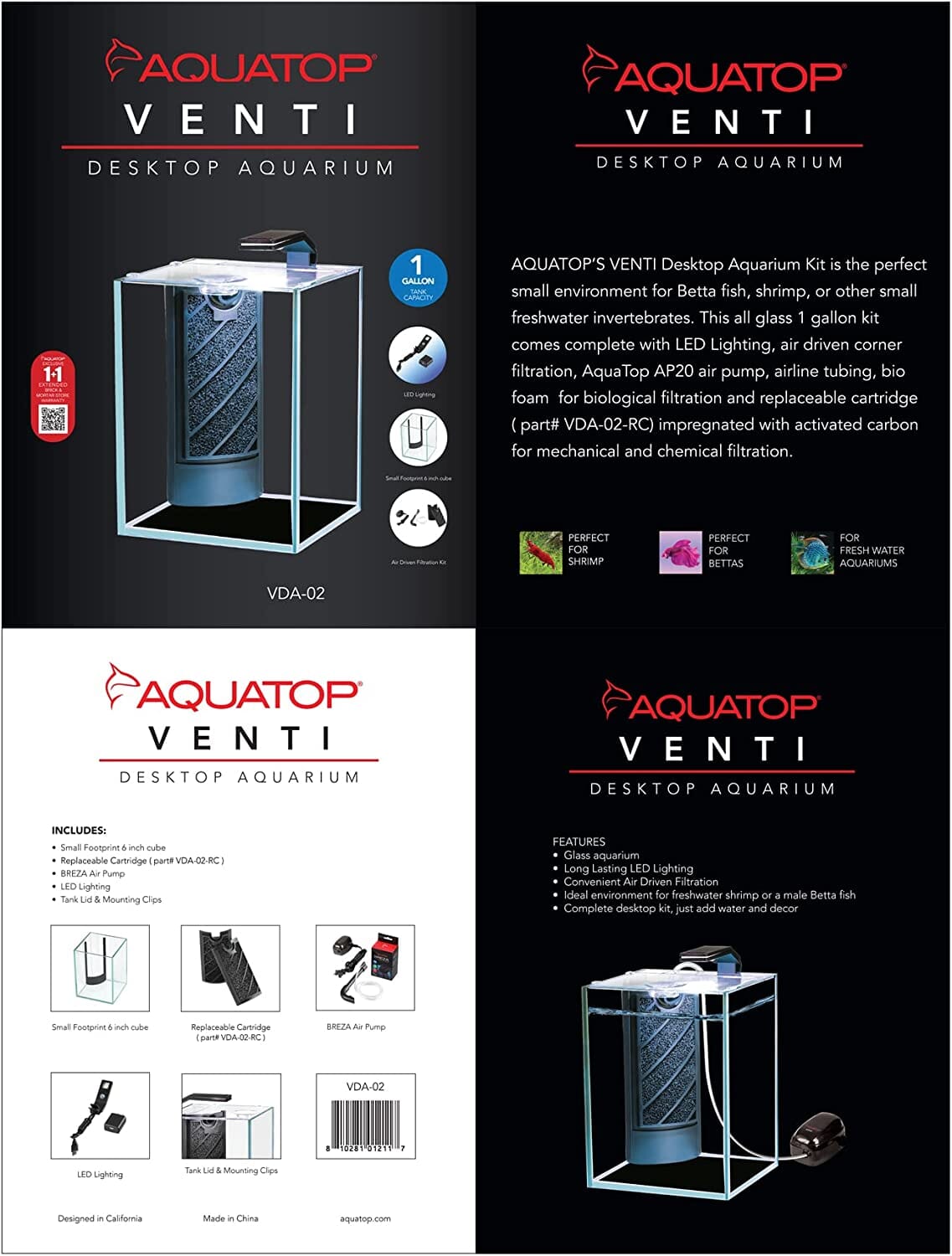 Venti 2-Gallon Professional Showcase Glass Aquarium Kit