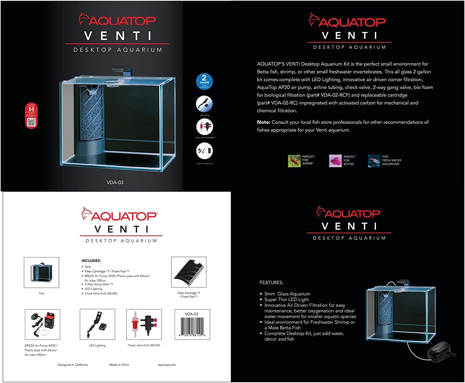 Aquatop Venti Professional Showcase Desktop Aquarium - 2 Gal  
