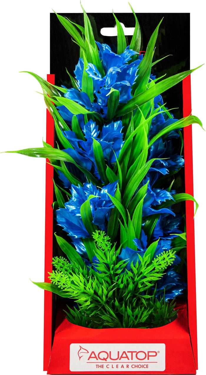 Aquatop Vibrant Passion Plant Boxed Plastic Aquarium Plant Decoration - Blue - 10