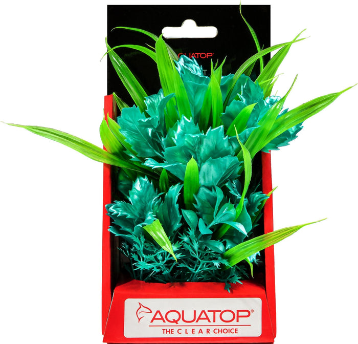 Aquatop Vibrant Passion Plant Boxed Plastic Aquarium Plant - Turquoise - 6