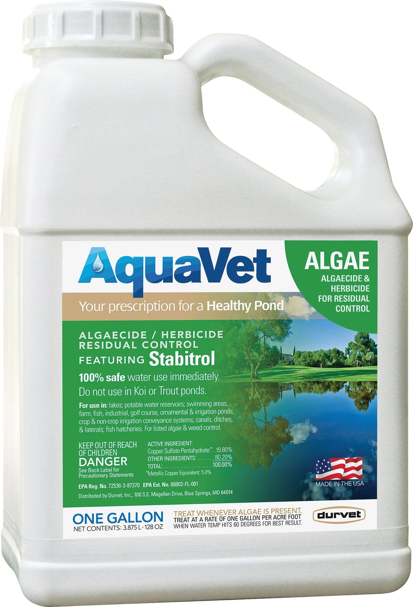 Aquavet Algae Control Algaecide & Herbicide Pond Water Treatment - 1 Gal  