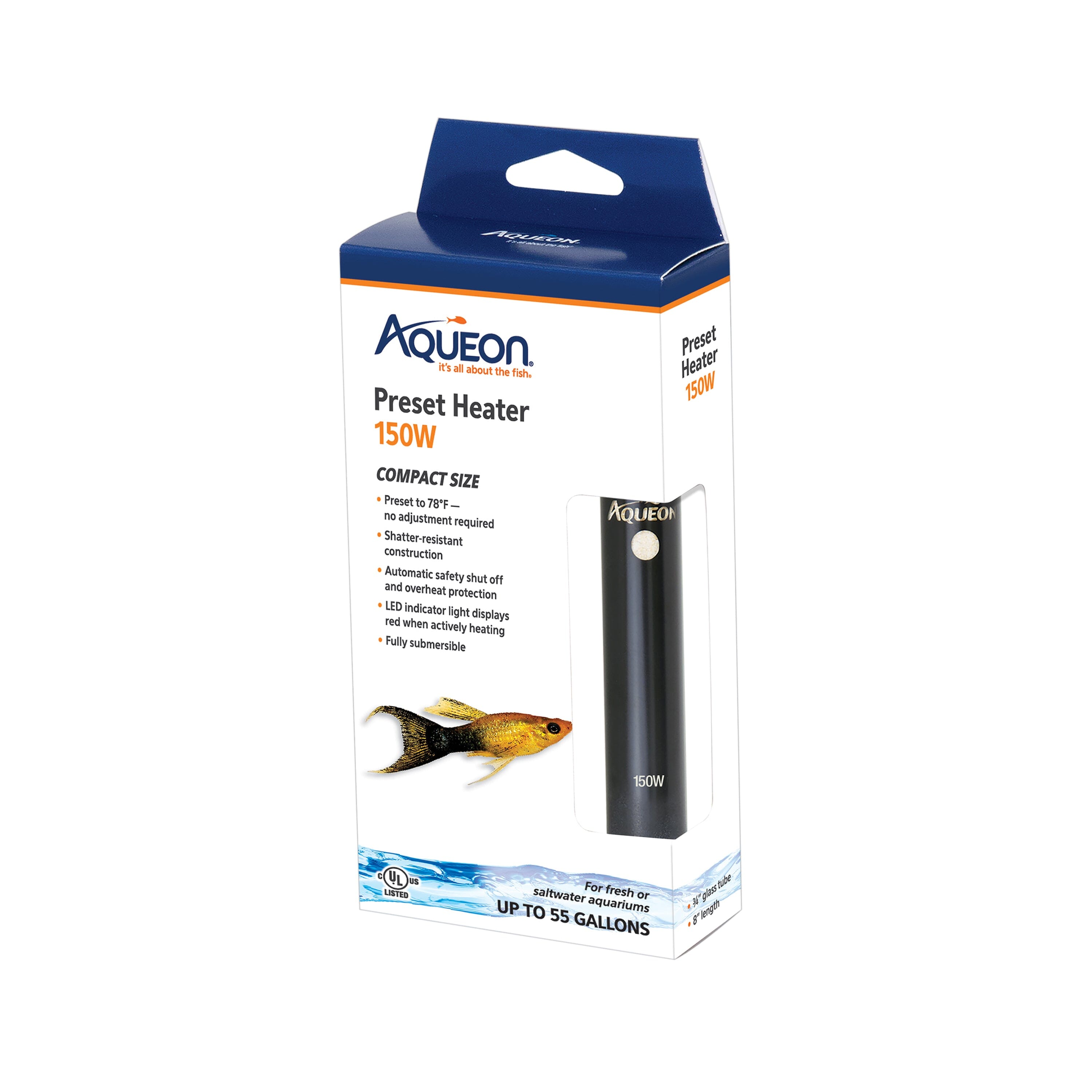 Aqueon Preset Aquarium Heater - Black - 150 W  