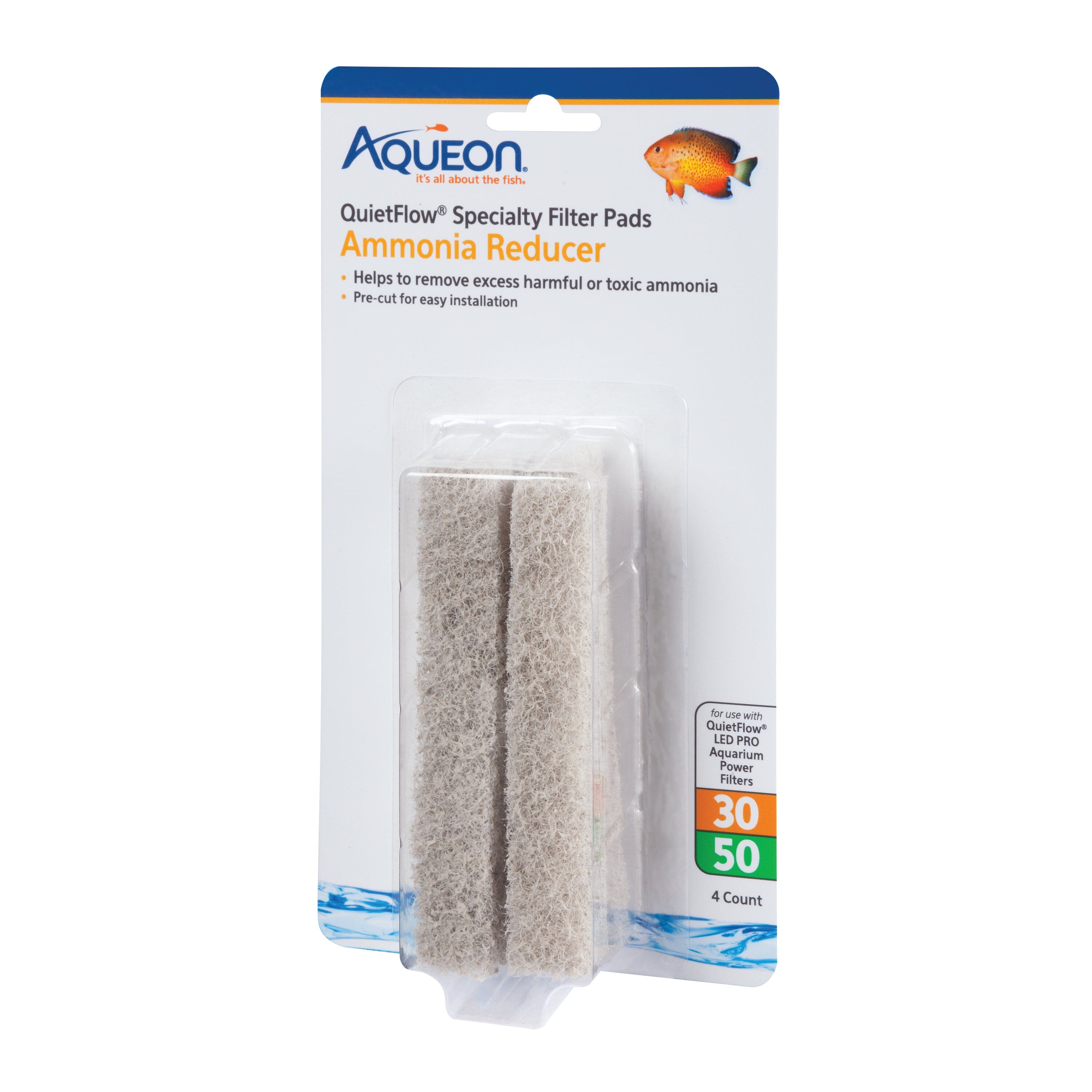Aqueon Replacement Specialty Filter Pads Ammonia Reducer - 30/50 - 4 Pack  