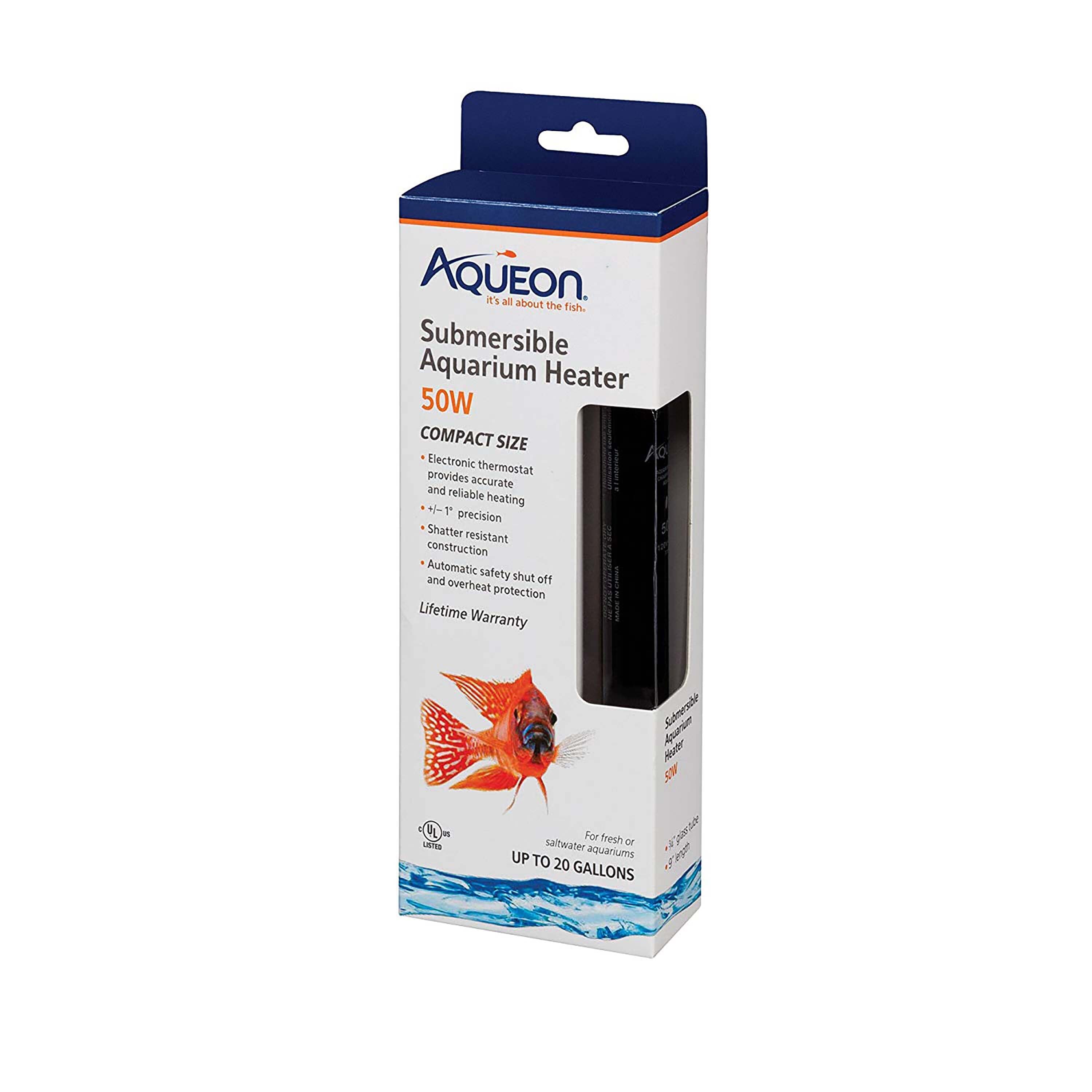 Aqueon Submersible Aquarium Heater - Up To 20 gal - 50 W  