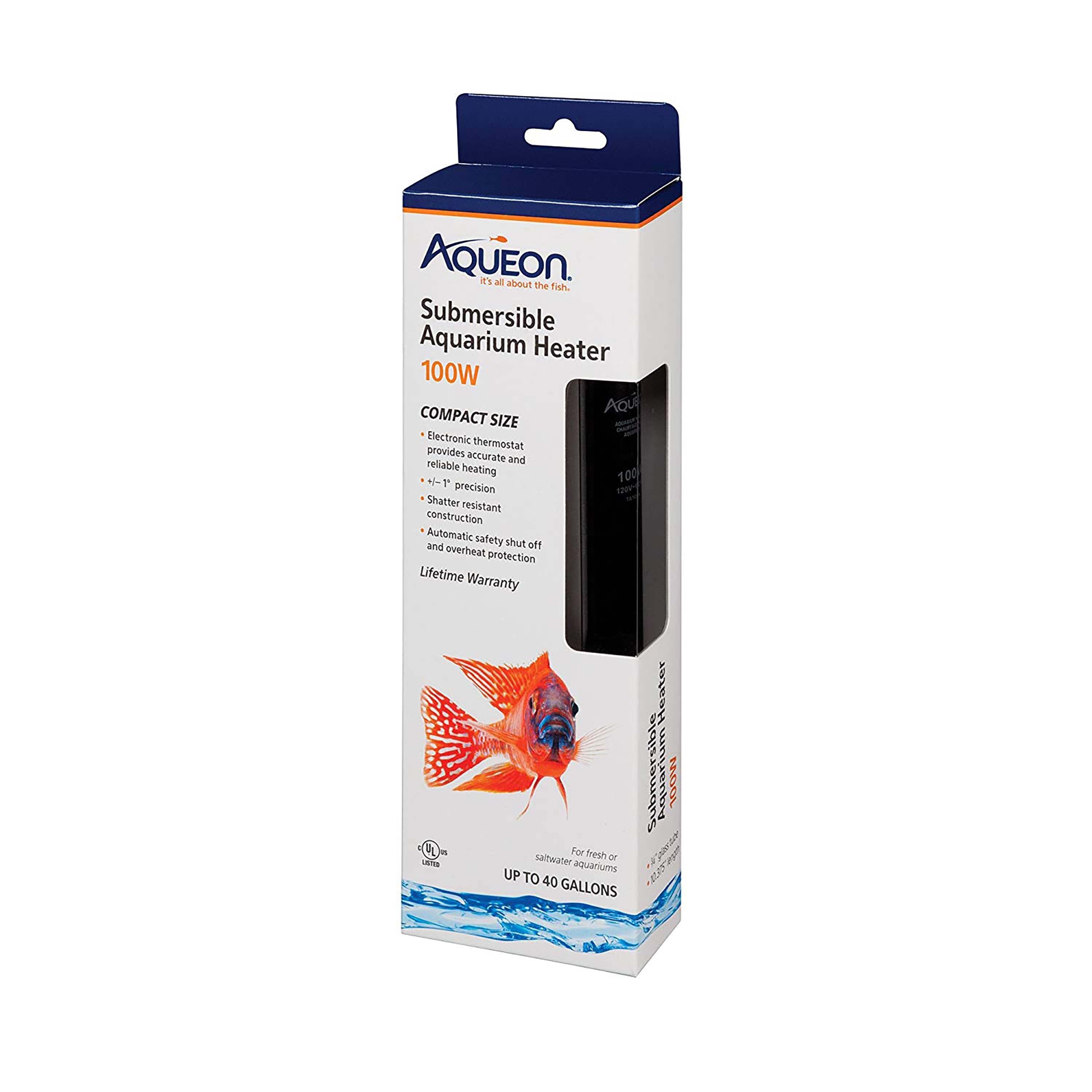 Aqueon Submersible Aquarium Heater - Up To 40 gal - 100 W  