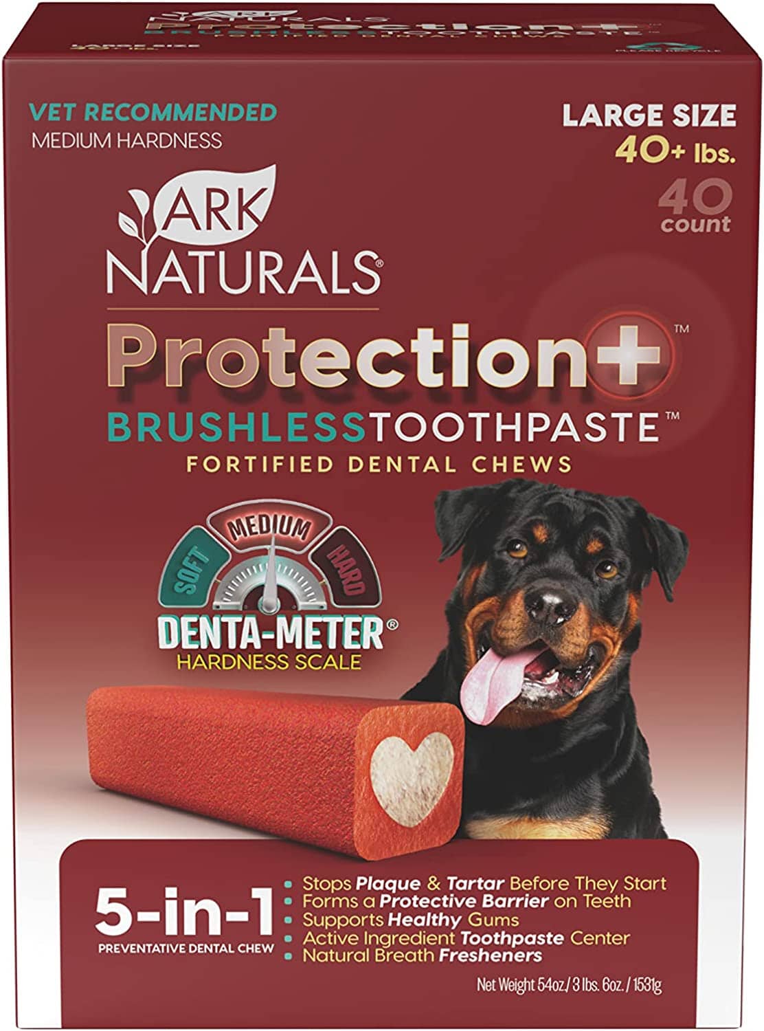 Ark Naturals Protection+ Brushless Toothpaste Value Pack Dental Dog Chews - Large - 40 Count Box  