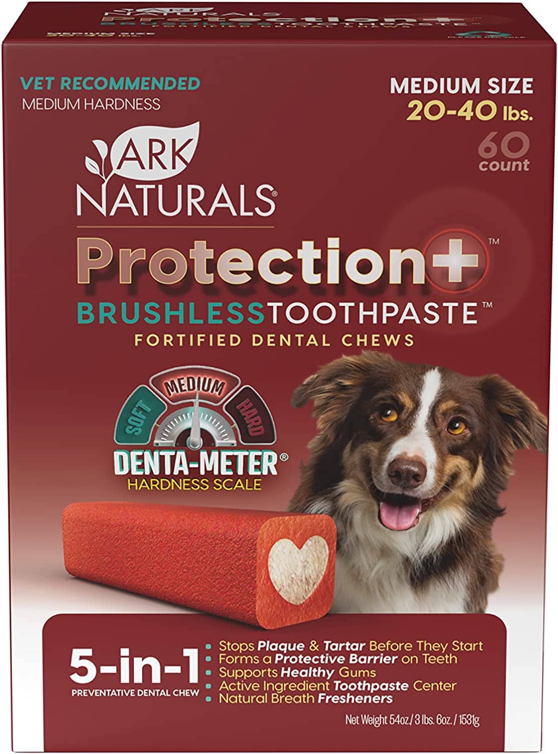 Ark Naturals Protection+ Brushless Toothpaste Value Pack Dental Dog Chews - Medium - 60 Count Box  