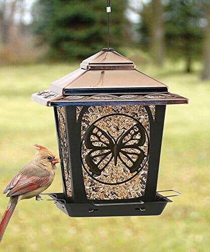 Audubon Hopper Style Wild Bird Feeder with Butterfly Design - Bronze - 3 Lbs Cap  