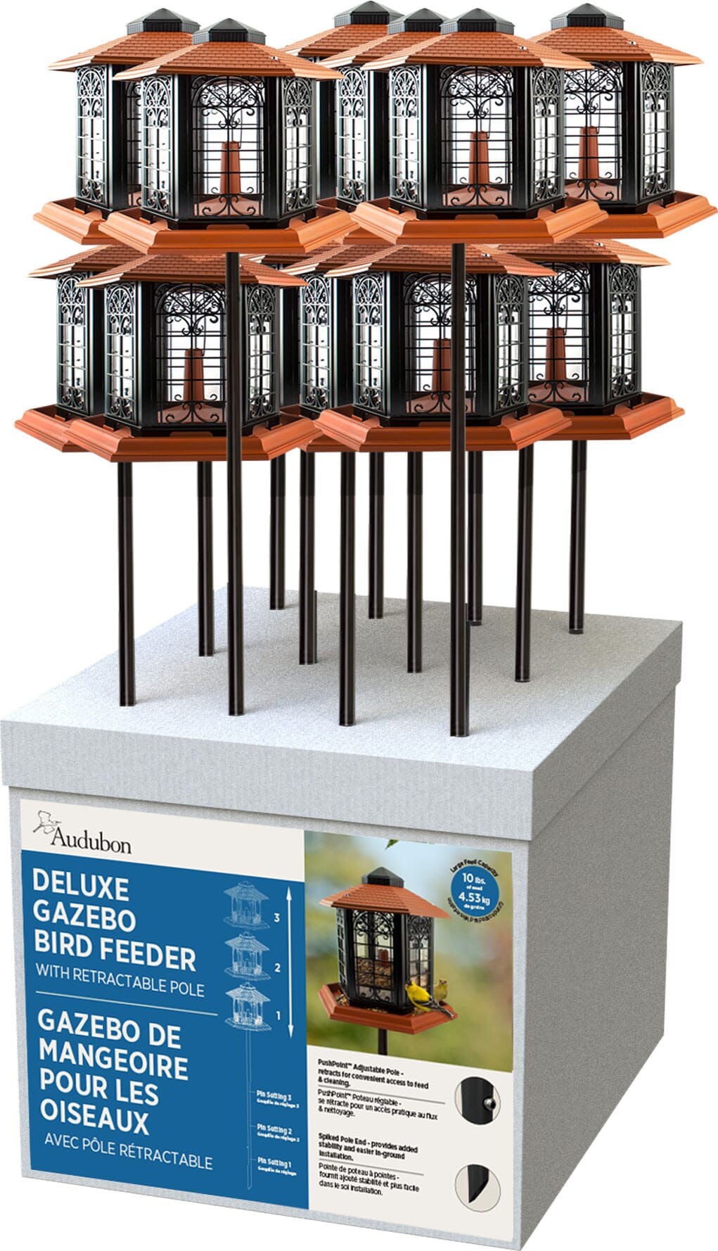 Audubon Rustica Italia Plastic Gazebo with Pole Ds Hopper Wild Bird Feeder - Brown and Black - 12 Count  