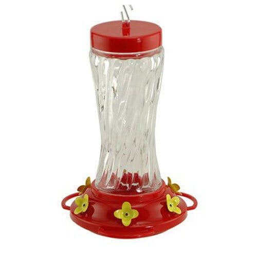 Audubon Swirl Glass Hummingbird Feeder - Red/Clear - 16 Oz Cap  
