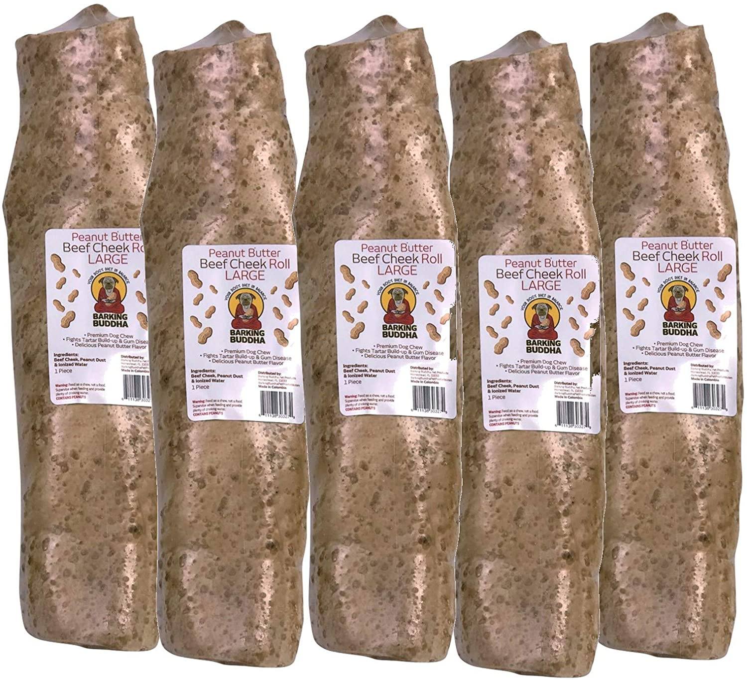 Barking Buddha Large Peanut Butter Beef Cheek Natural Dog Chews - 12 Count  