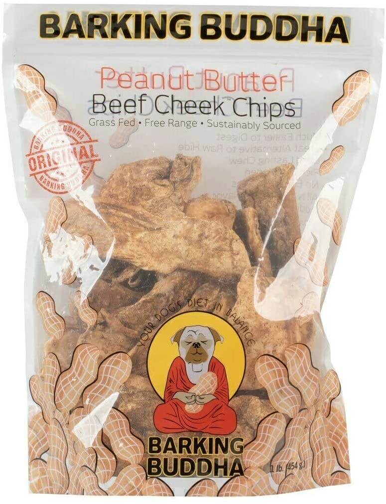 Barking Buddha Peanut Butter Beef Cheek Chips Natural Dog Chews - 1 lb - 6 Count  