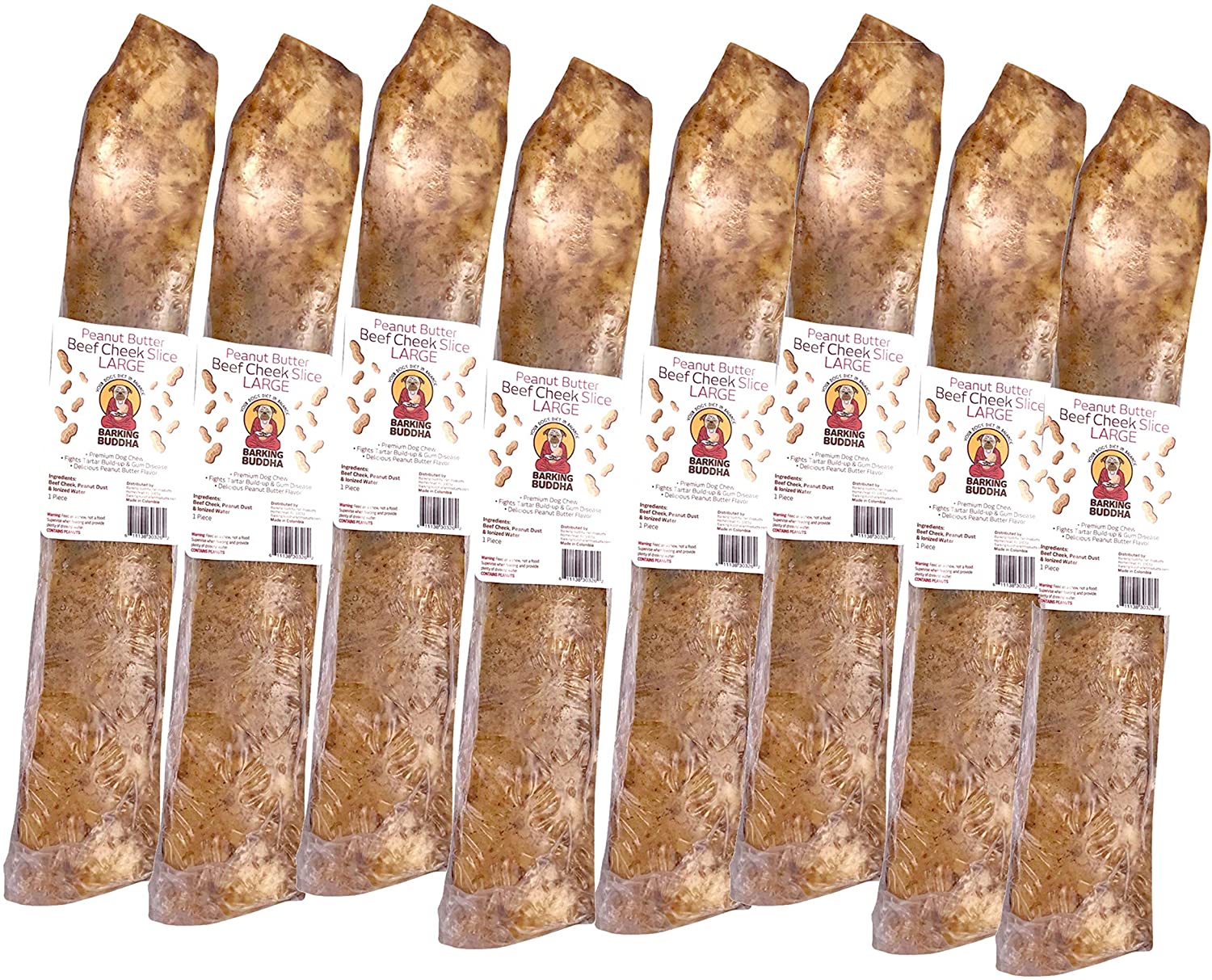 Barking Buddha Peanut Butter Beef Cheek Slice Natural Dog Chews - 12 Inch - 12 Count  