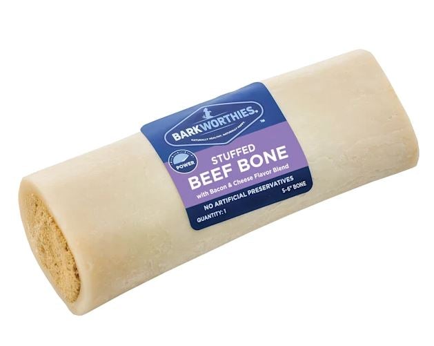 Barkworthies 3"-4" Shin Bone Stuffed with Bacon & Cheese Dog Chew Treats - 15 ct Case - Case of 1  