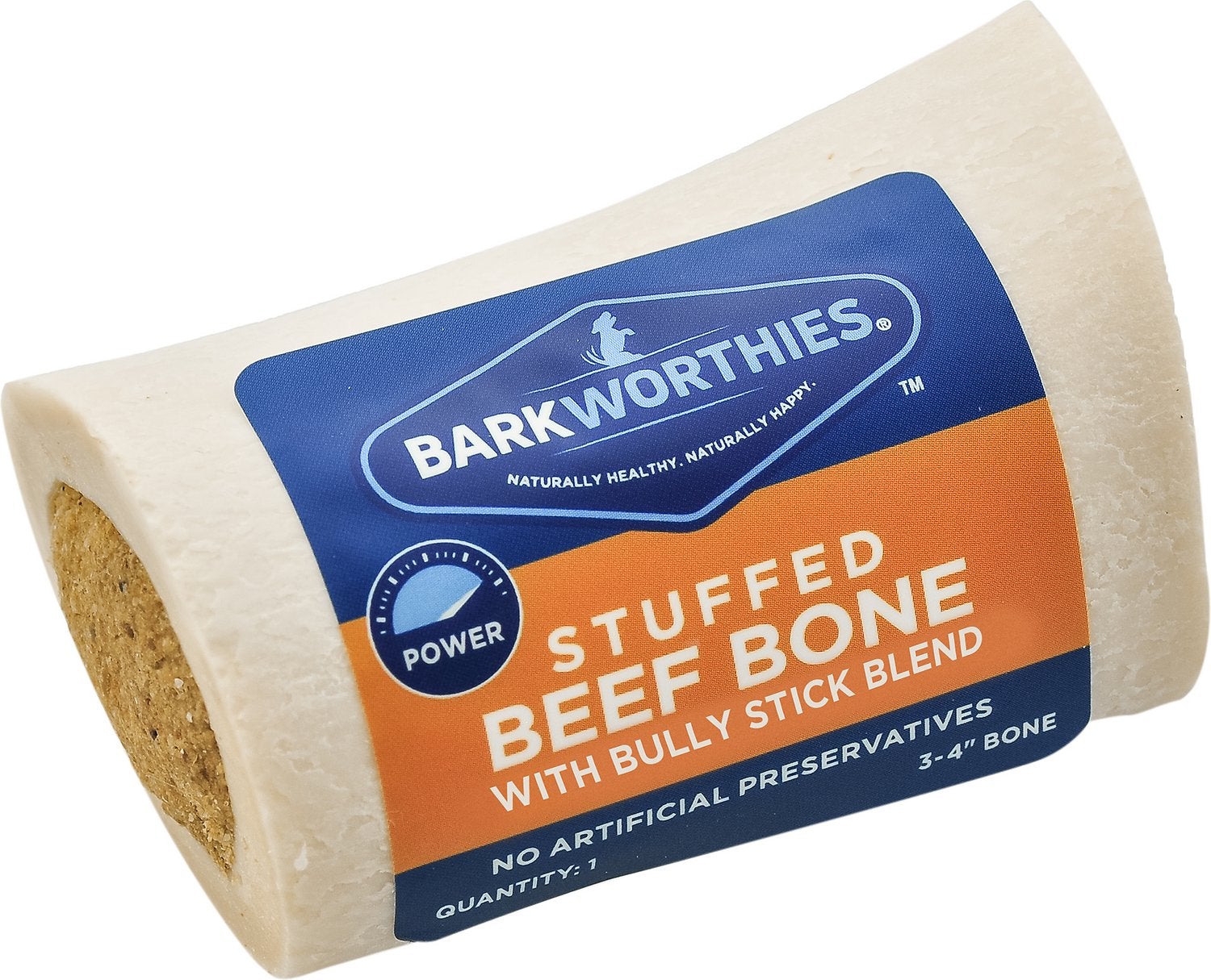 Barkworthies 3"-4" Shin Bone Stuffed with Bully Stick Blend Dog Chew Treats - 15 ct Case - Case of 1