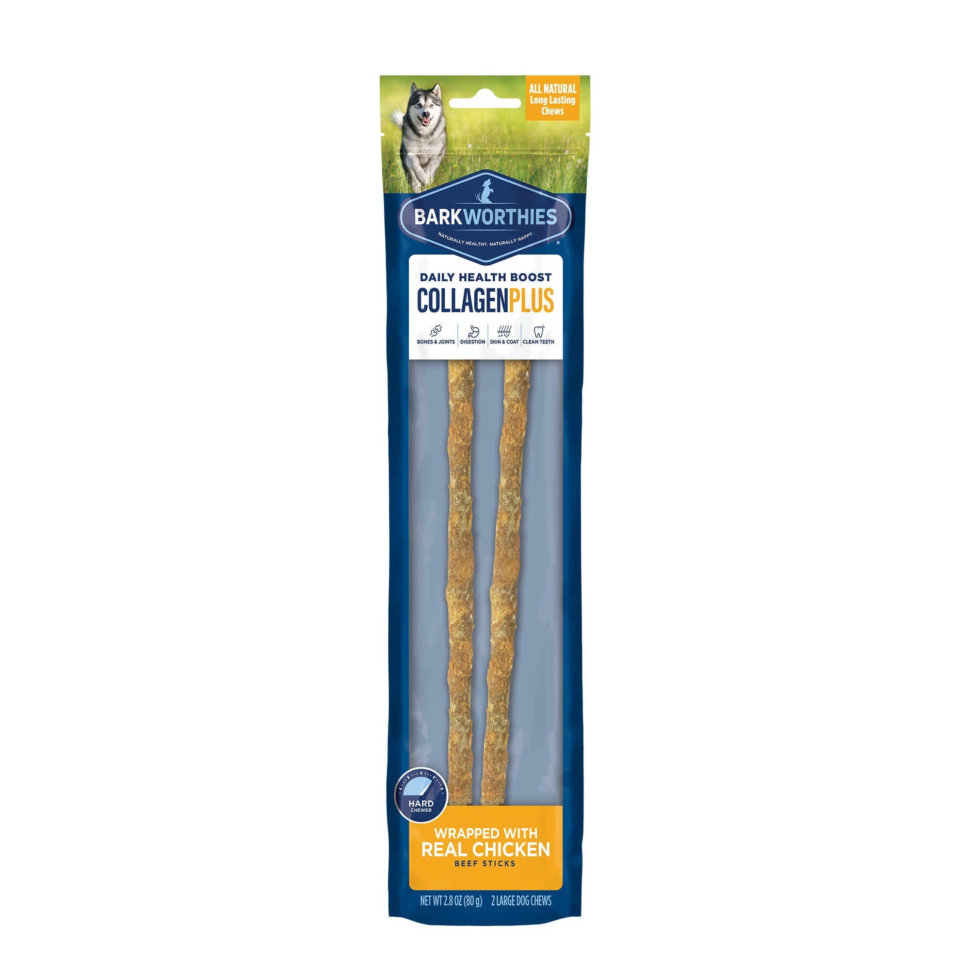 Barkworthies Chicken Wrapped Collagen 12" Natural Dog Chews - 2 Pack  