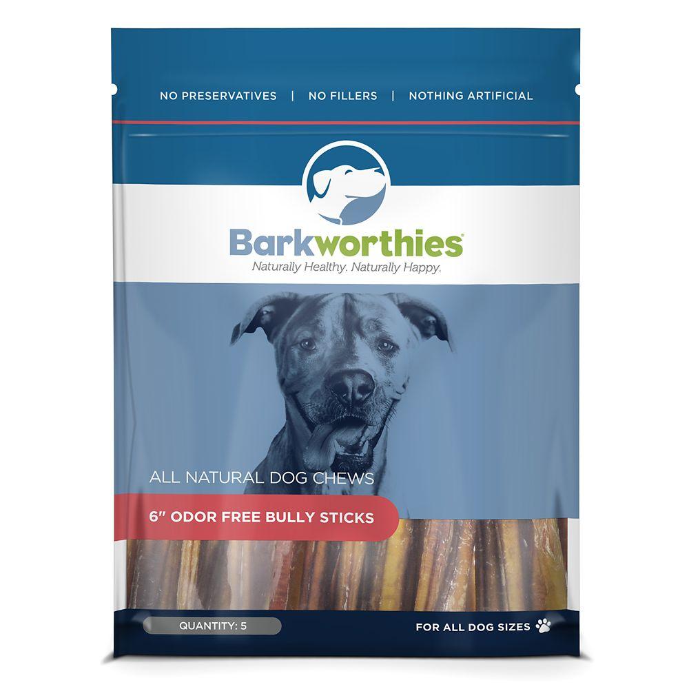 Barkworthies Odor Free Bagged Dog Bully Sticks 6'' - 5 Pack SURP  