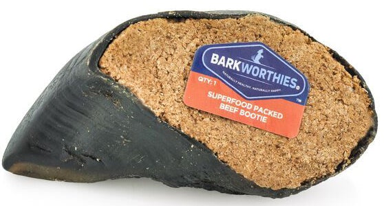 Barkworthies Superfood Packed Beef Booties with S.Potato Pumpkin & Carrot Blend Beef Stuffed Cow Hooves - Case of 20  