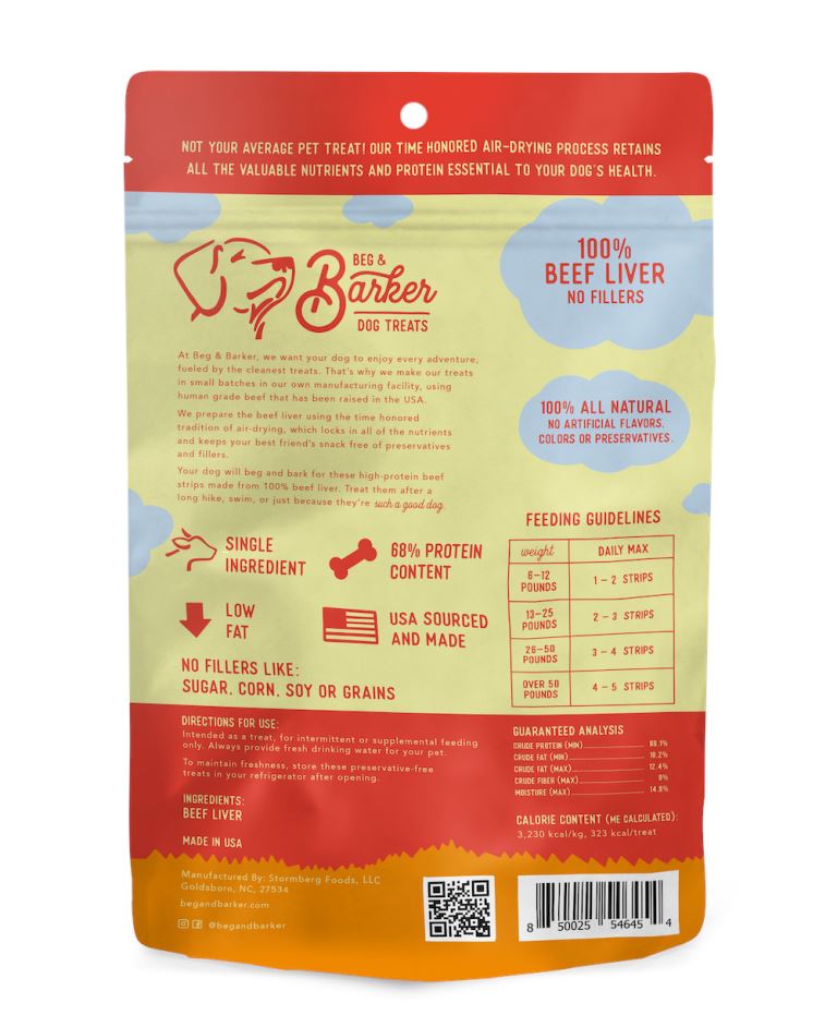 Beg & Barker Strips Beef Liver Air-Dried Dog Treats - 1 Oz - 12 Pack  