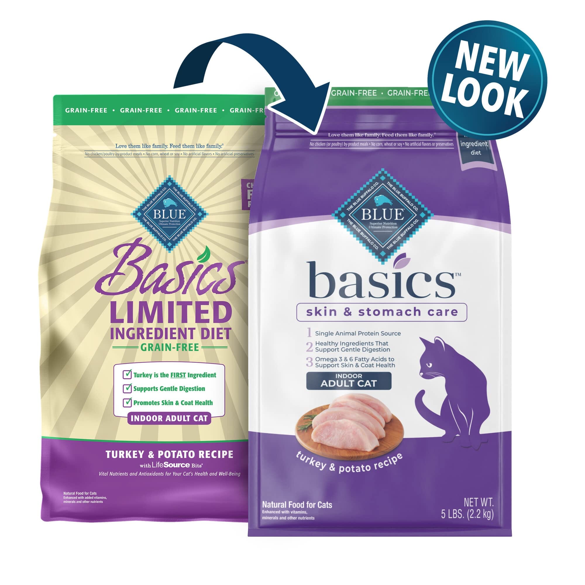 Blue Buffalo Basics Skin and Stomach Care Adult Grain-Free Turkey and Potato Dry Cat Food - 5 Lbs  