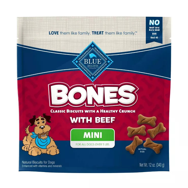 Blue Buffalo Bones Mini Beef Dog Biscuits Treats - 12 Oz  