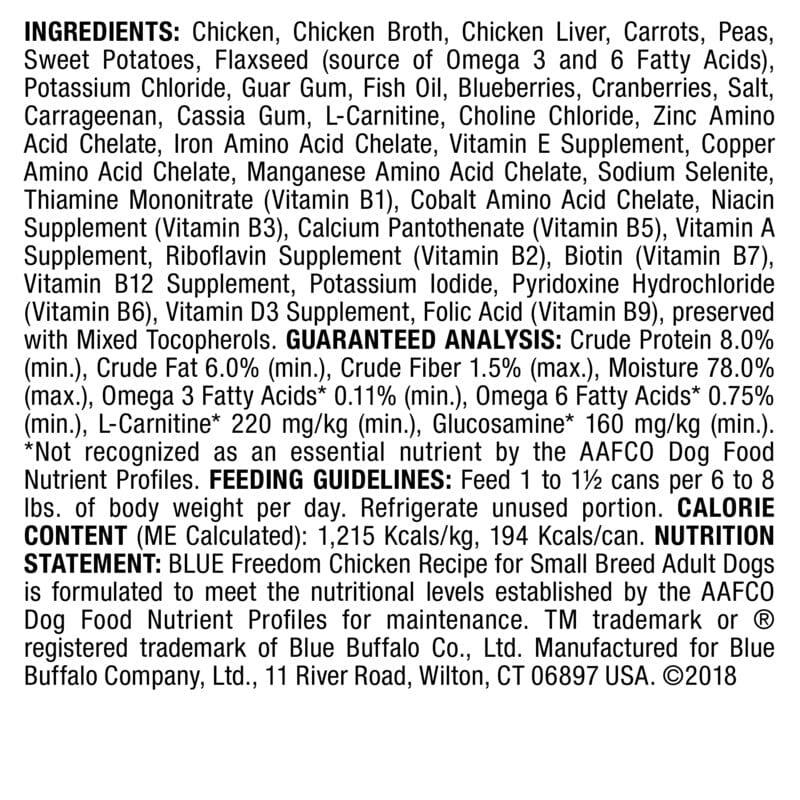 Blue Buffalo Freedom Grain Free Chicken Recipe Small Breed Adult Canned Dog Food  