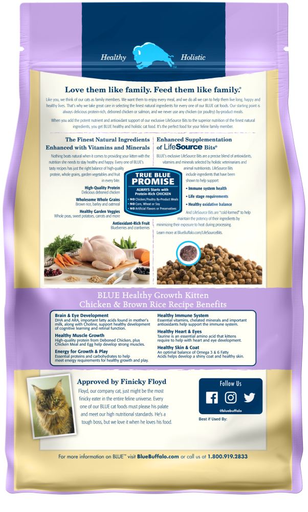 Blue Buffalo Healthy Growth Natural Chicken & Brown Rice Kitten Dry Cat Food  