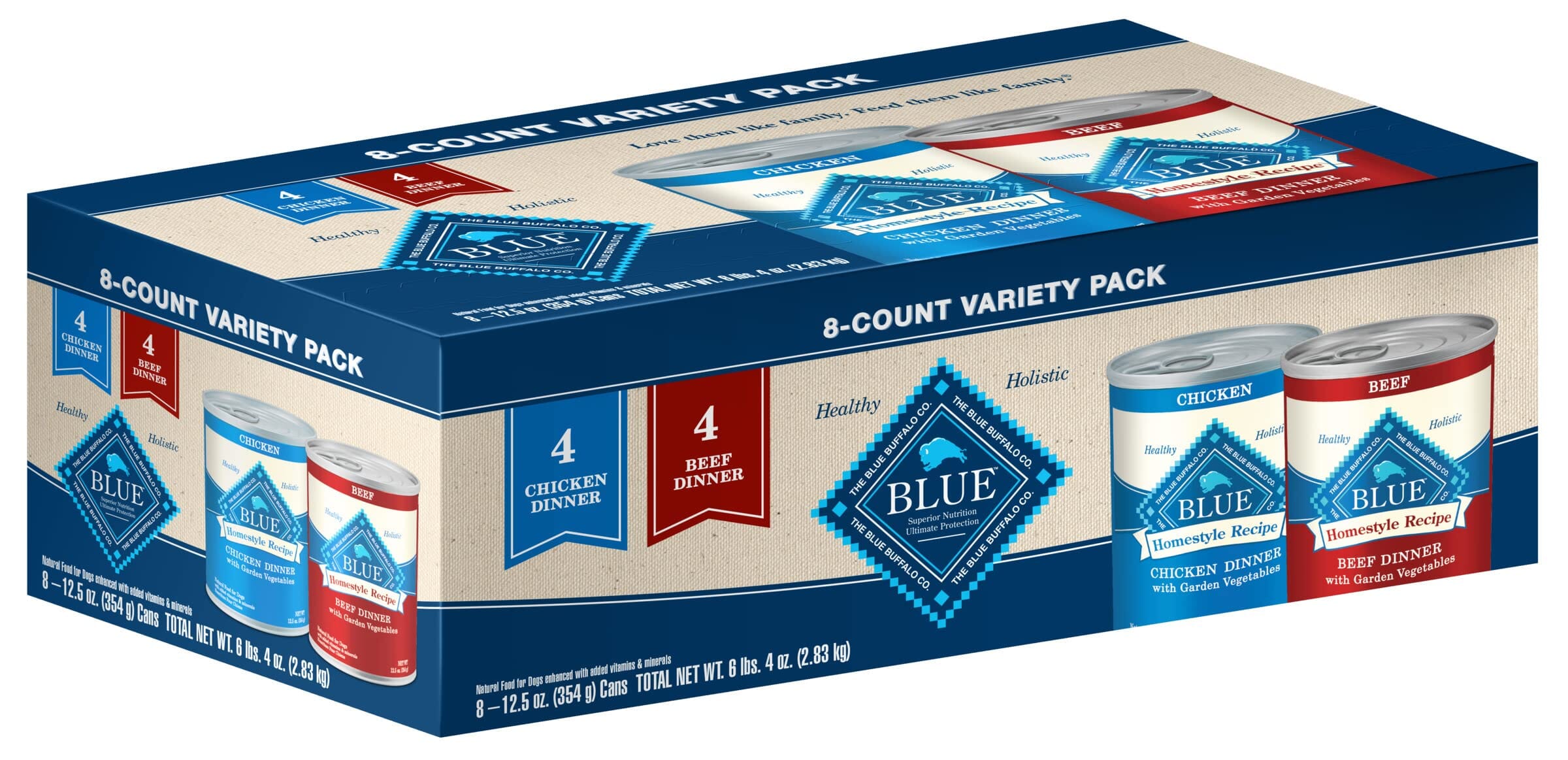 Blue Buffalo Homestyle Recipe Adult Chicken and Beef Canned Dog Food - Variety Pack - 8 Count  