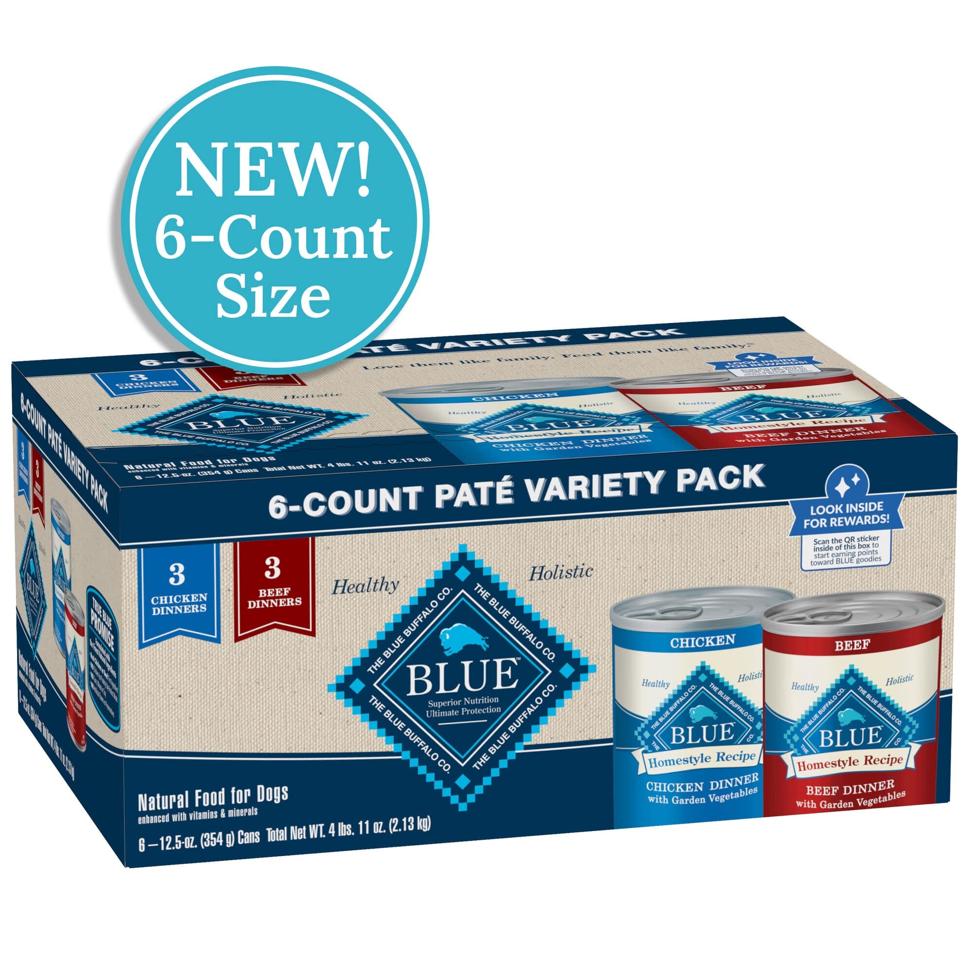 Blue Buffalo Homestyle Recipe Adult Chicken and Beef Pate with Whole Grains Variety Pack Canned Dog Food -12.5 Oz - 6 Count  