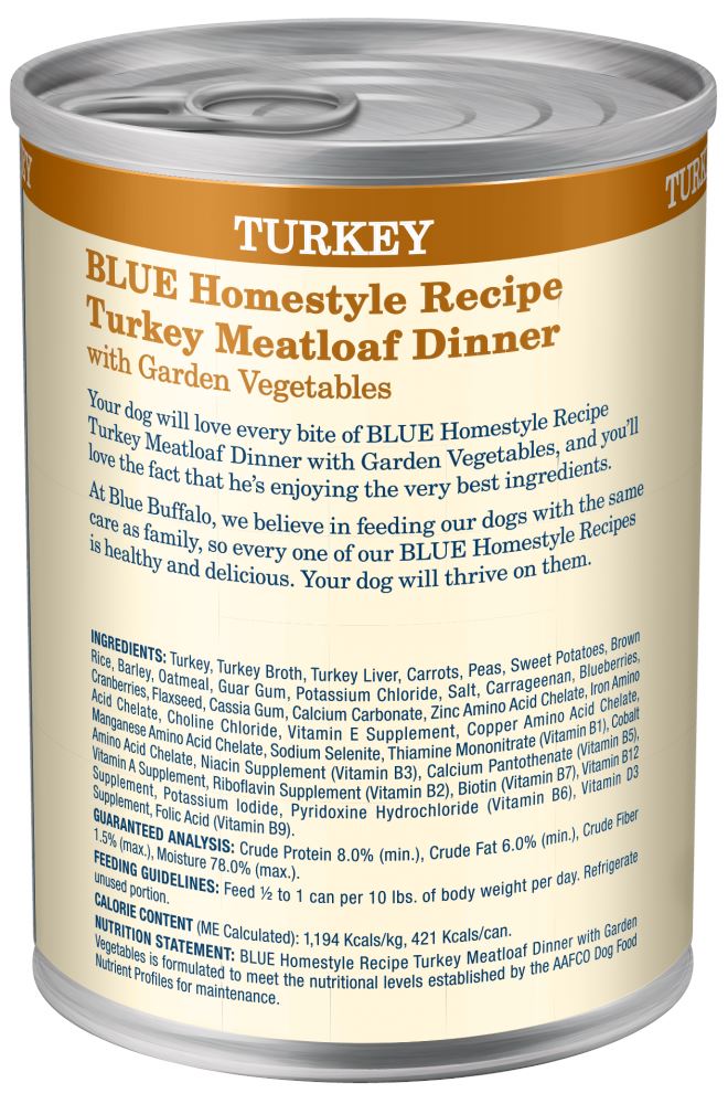 Blue Buffalo Homestyle Recipe Turkey Meatloaf Dinner With Carrots And Sweet Potatoes Canned Dog Food  