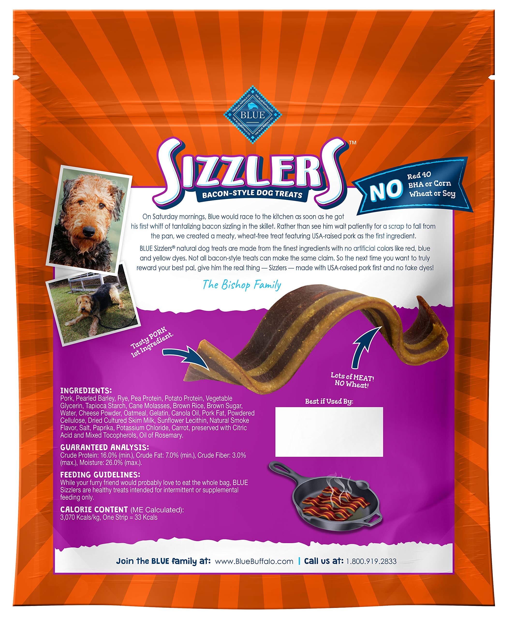 Blue Buffalo Sizzlers Natural Bacon-Style Pork Soft Moist Dog Treats  - 15 Oz  