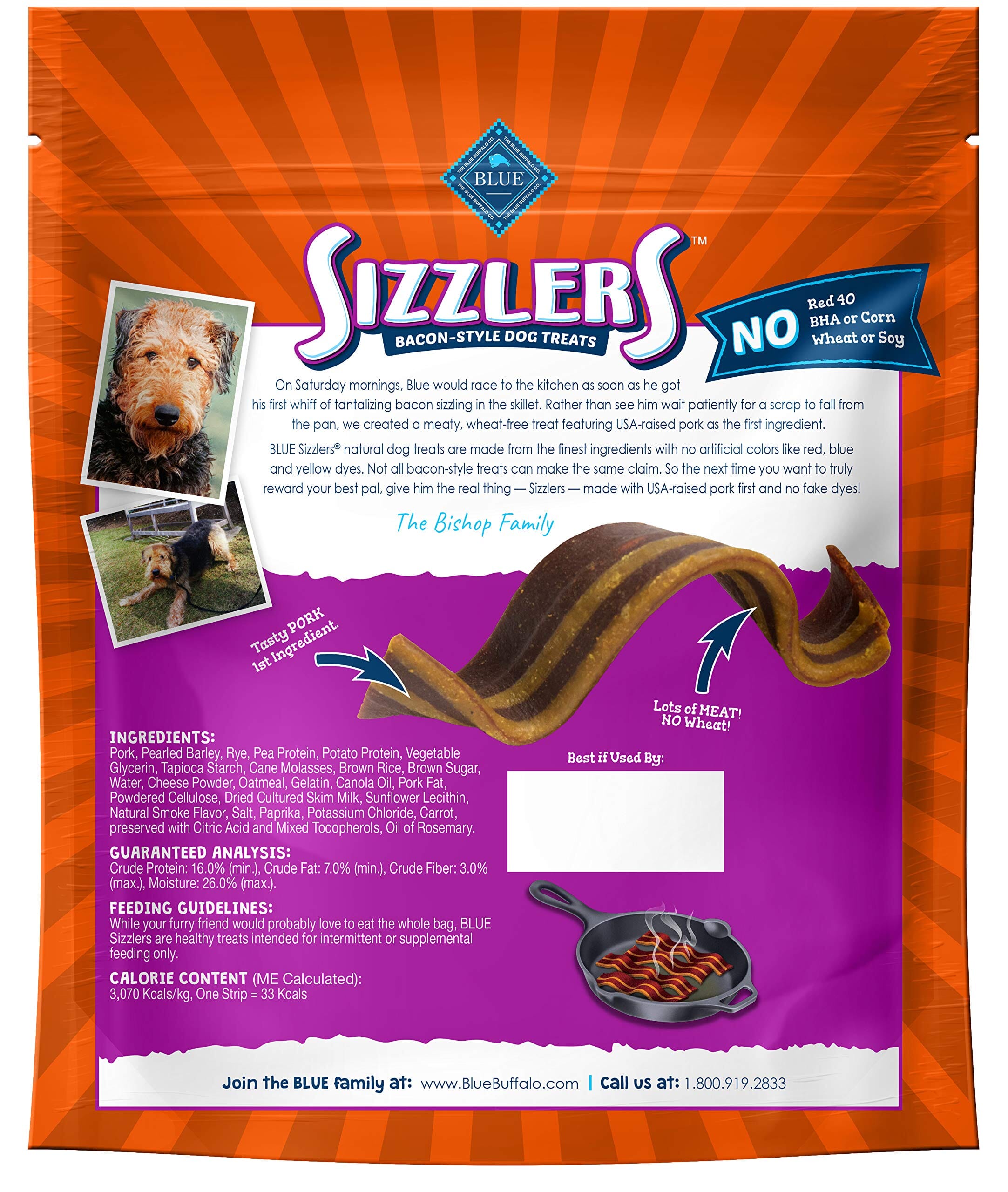 Blue Buffalo Sizzlers Natural Soft-Moist Bacon-Style Pork Dog Treats - 6 Oz  