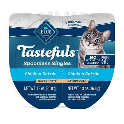 Blue Buffalo Tasteful Spoonless Singles Adult Chicken Entrée Pate Wet Cat Food - 2.6 Oz - 10 Trays  