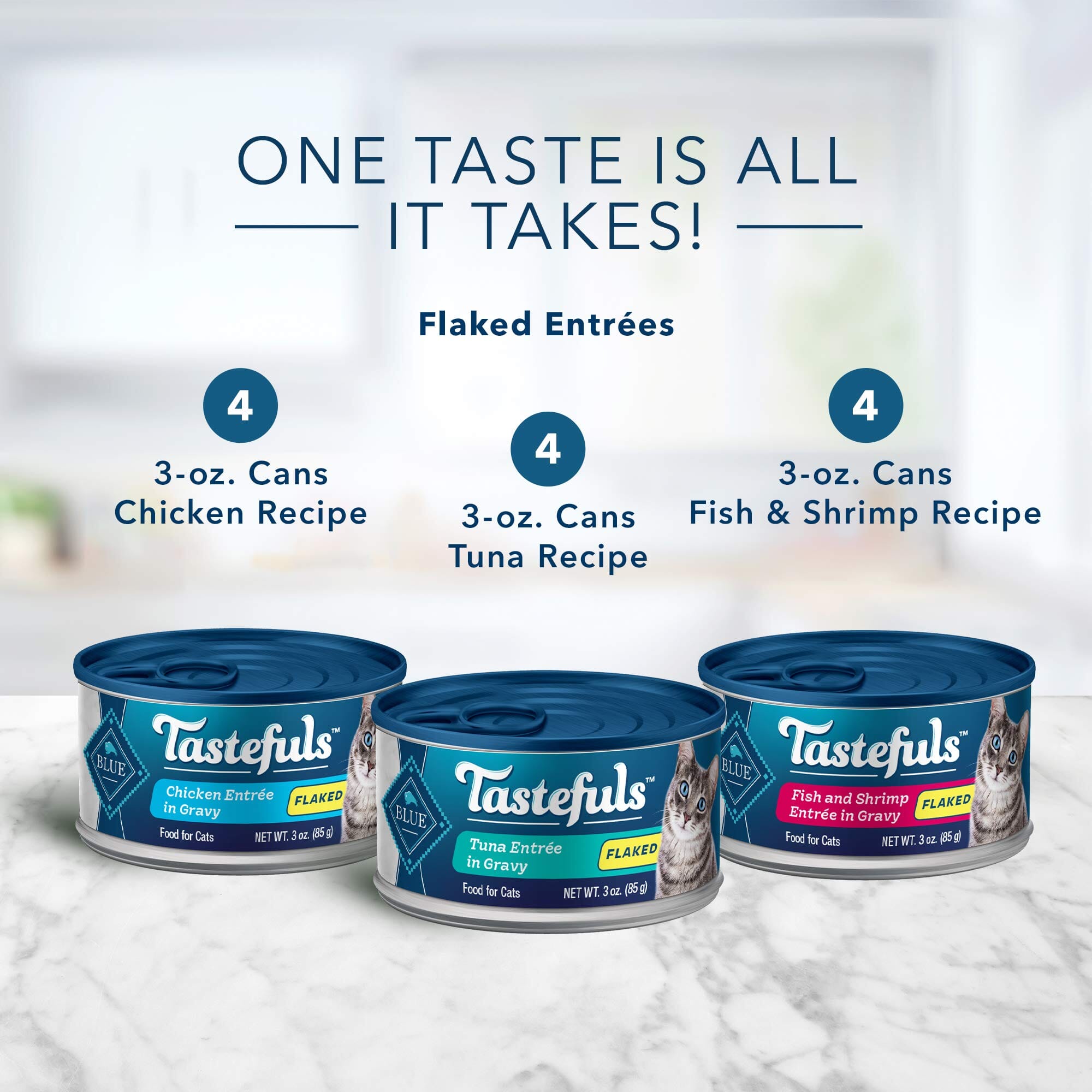 Blue Buffalo Tastefuls Flaked Tuna Chicken and Shrimp Canned Cat Food - Variety Pack - 3 Oz - Case of 12  