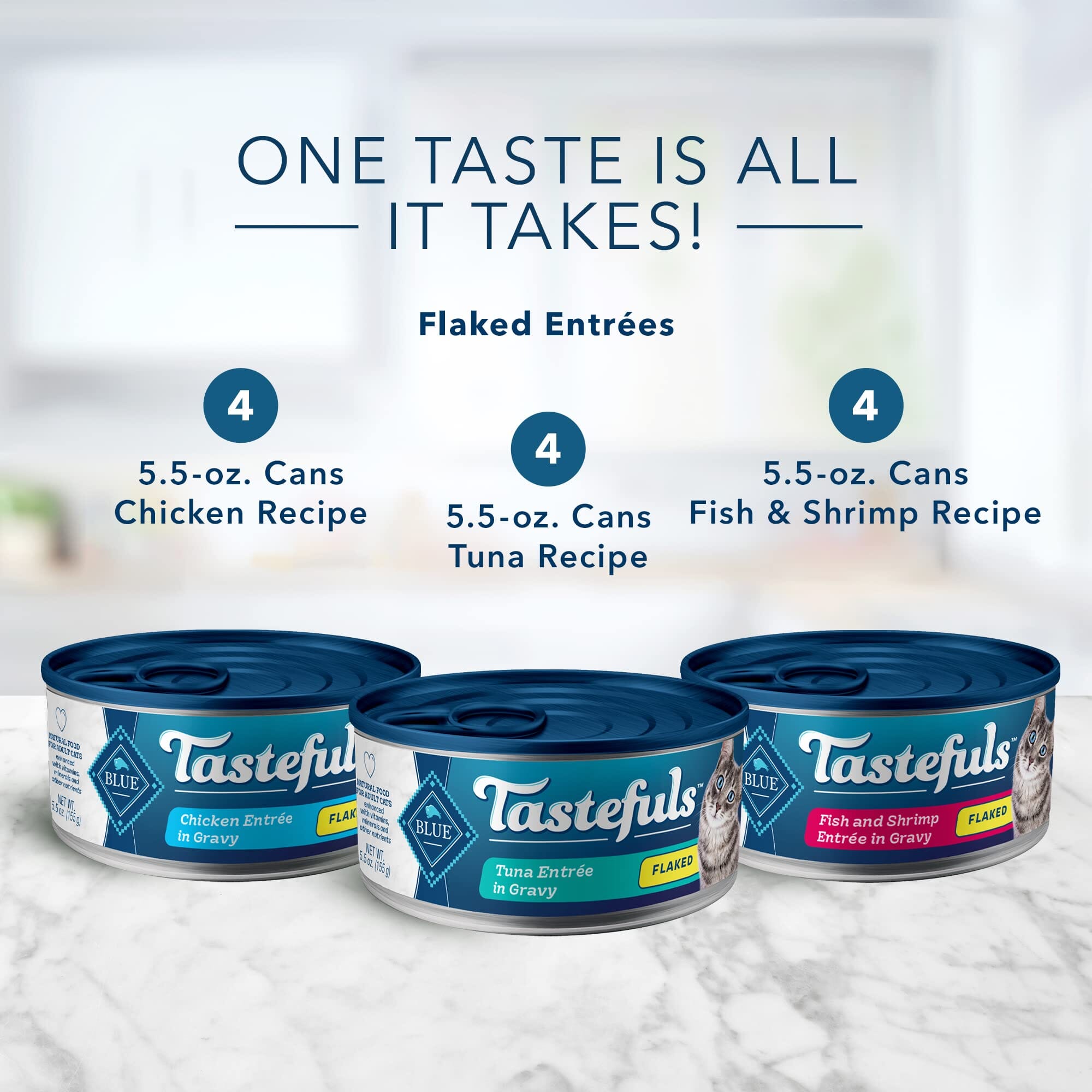 Blue Buffalo Tastefuls Flaked Tuna Chicken and Shrimp Canned Cat Food - Variety Pack - 5.5 Oz - Case of 12  