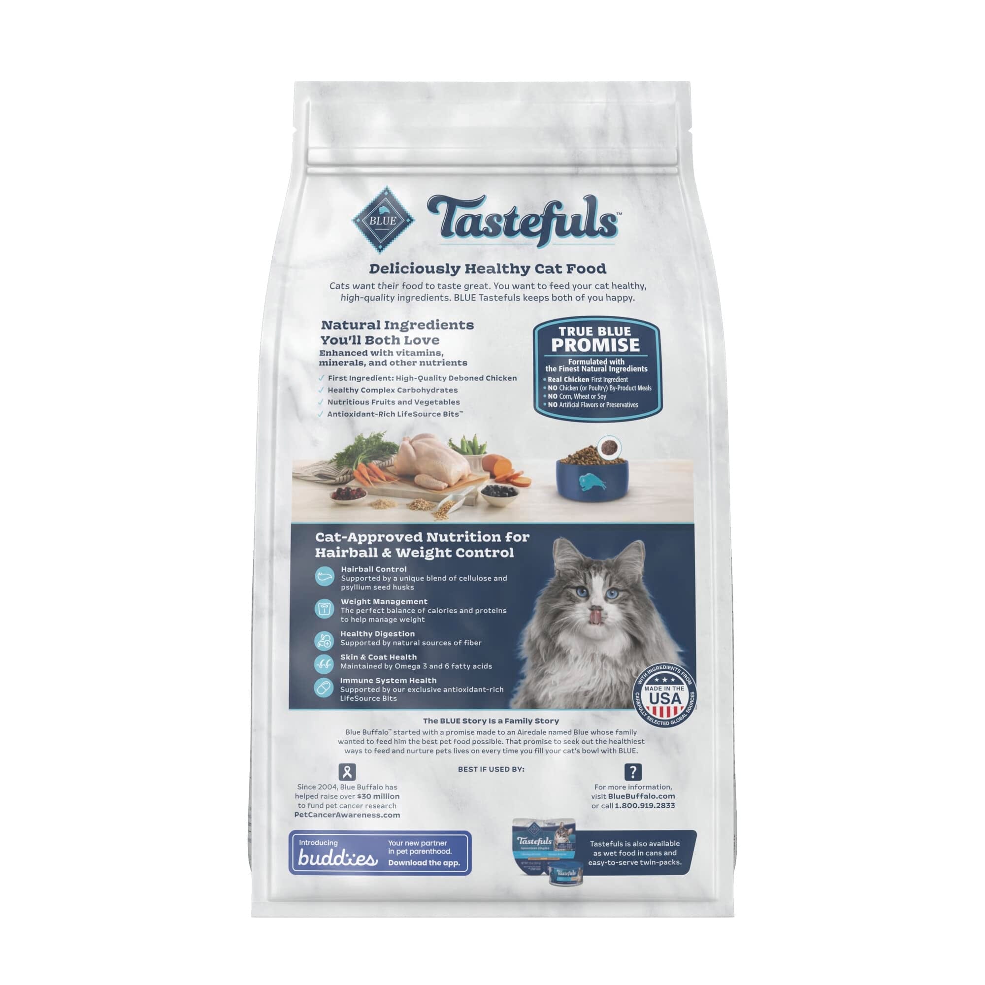 Blue Buffalo Tastefuls Indoor Adult Hairball and Weight Control Chicken Dry Cat Food - 7 Lbs  