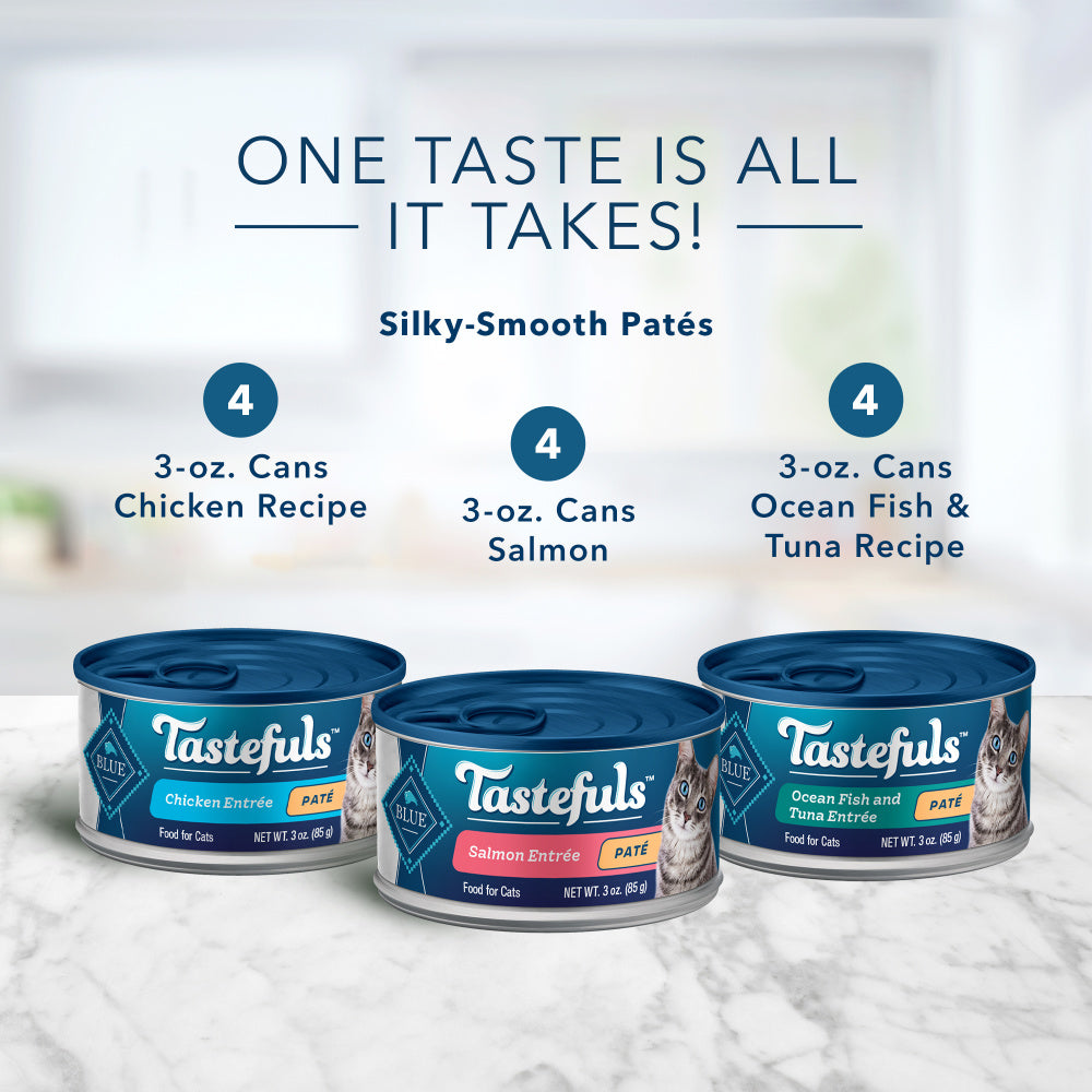 Blue Buffalo Tastefuls Natural Pate Variety Pack Salmon, Chicken, Ocean Fish & Tuna Entrees Wet Cat Food  