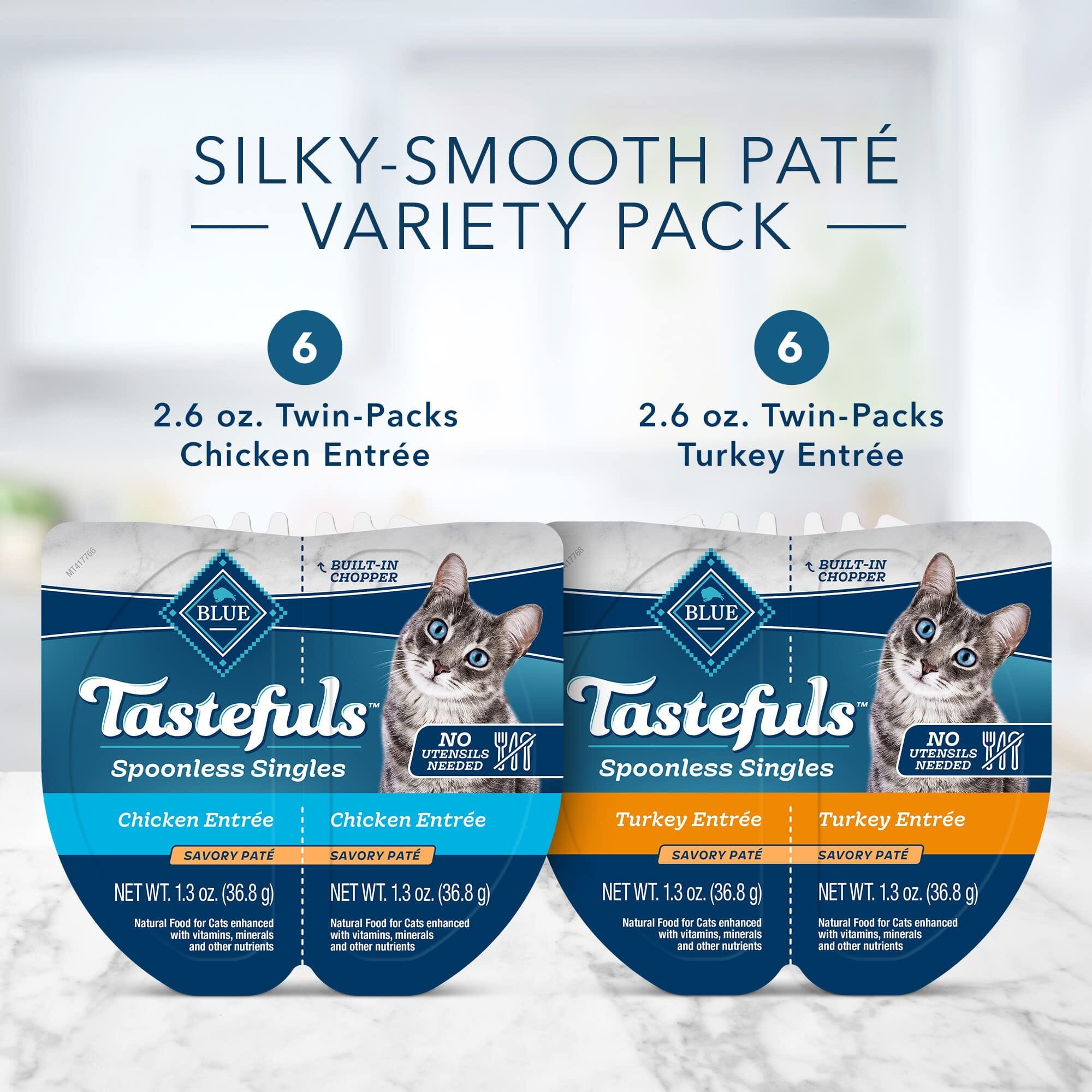 Blue Buffalo Tastefuls Spoonless Singles Adult Chicken and Turkey Pate Canned Cat Food - Variety Pack - 2.6 Oz  - Case of 12  