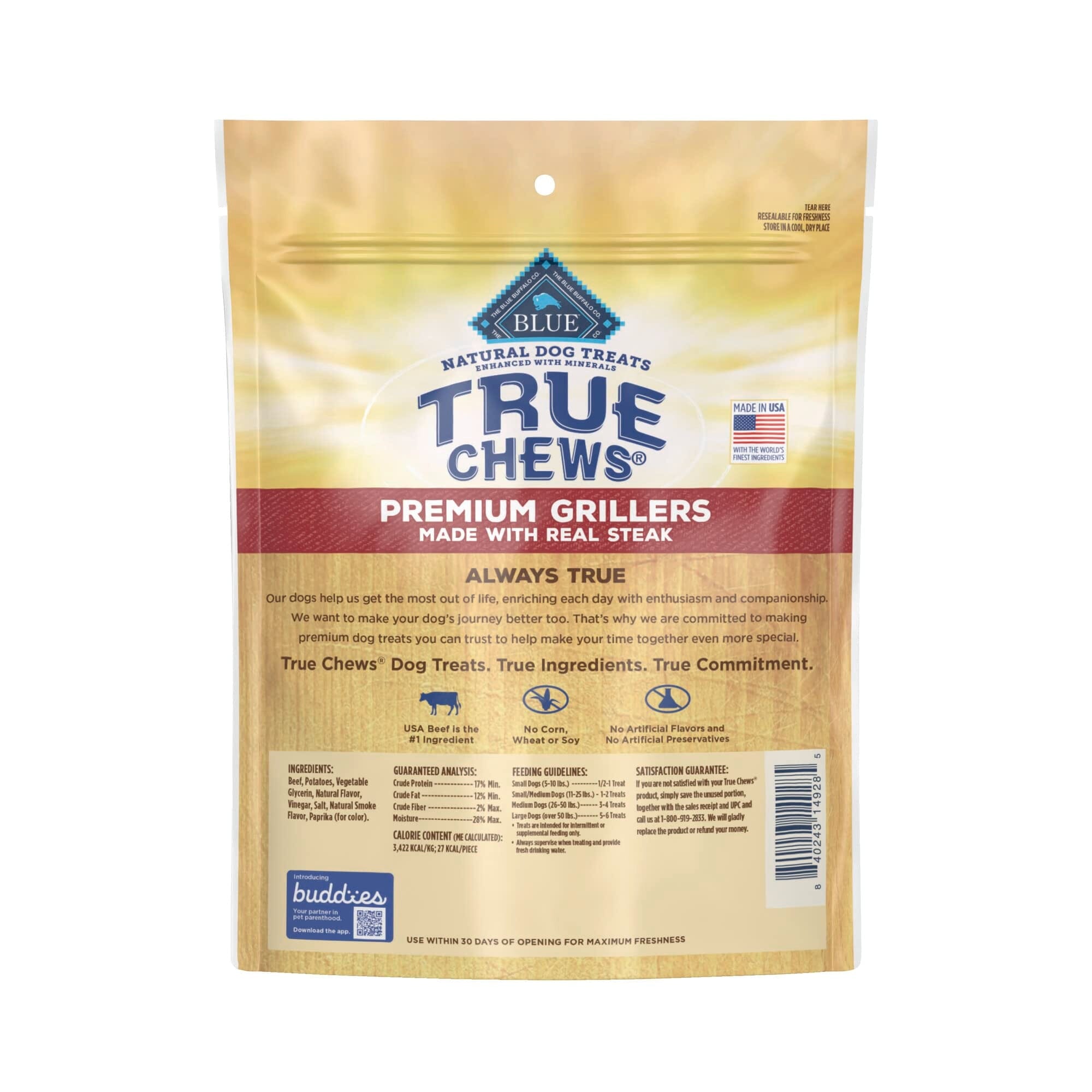 Blue Buffalo True Chews Premium Grillers Steak Natural Dog Treats - 10 Oz  