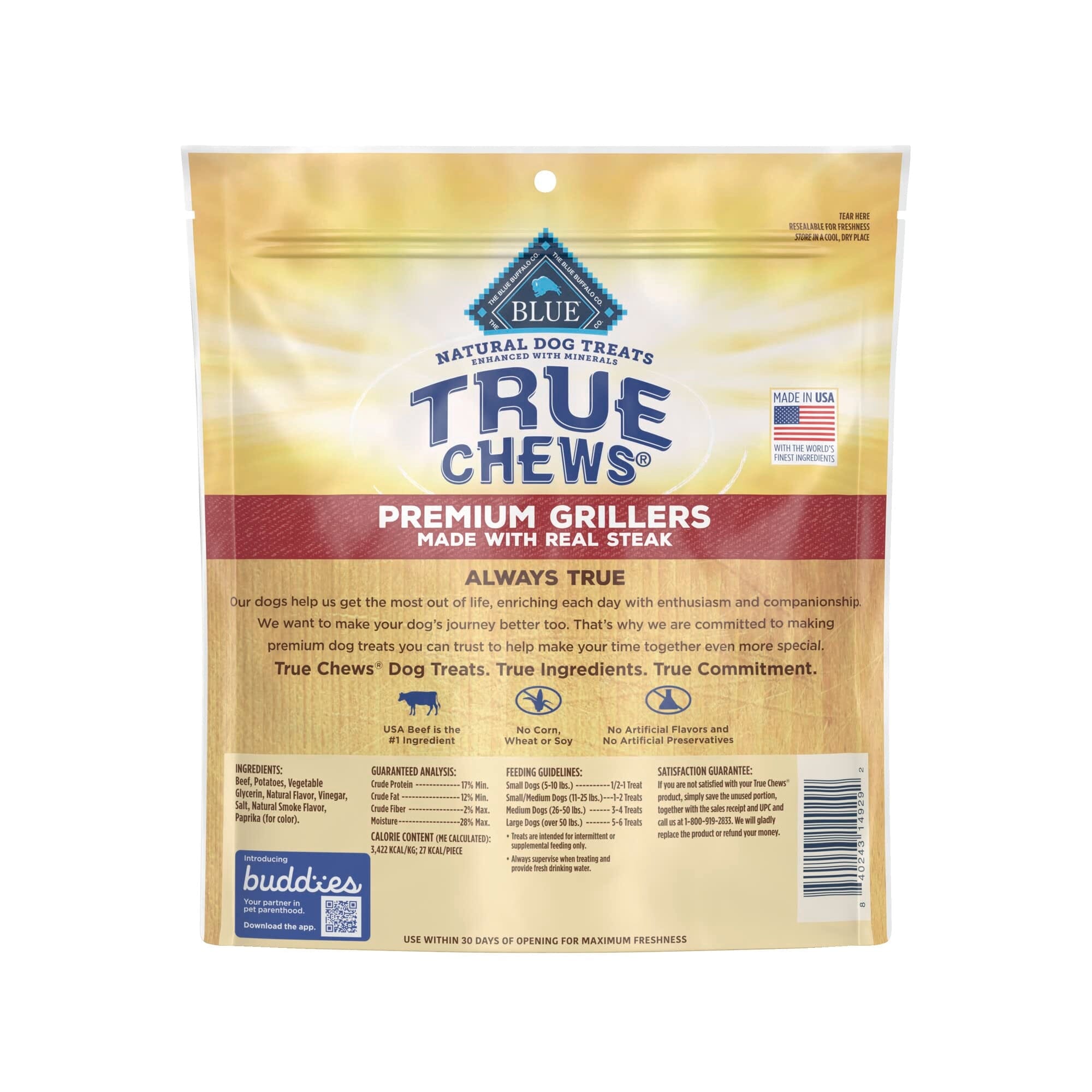 Blue Buffalo True Chews Premium Grillers Steak Natural Dog Treats - 20 Oz  