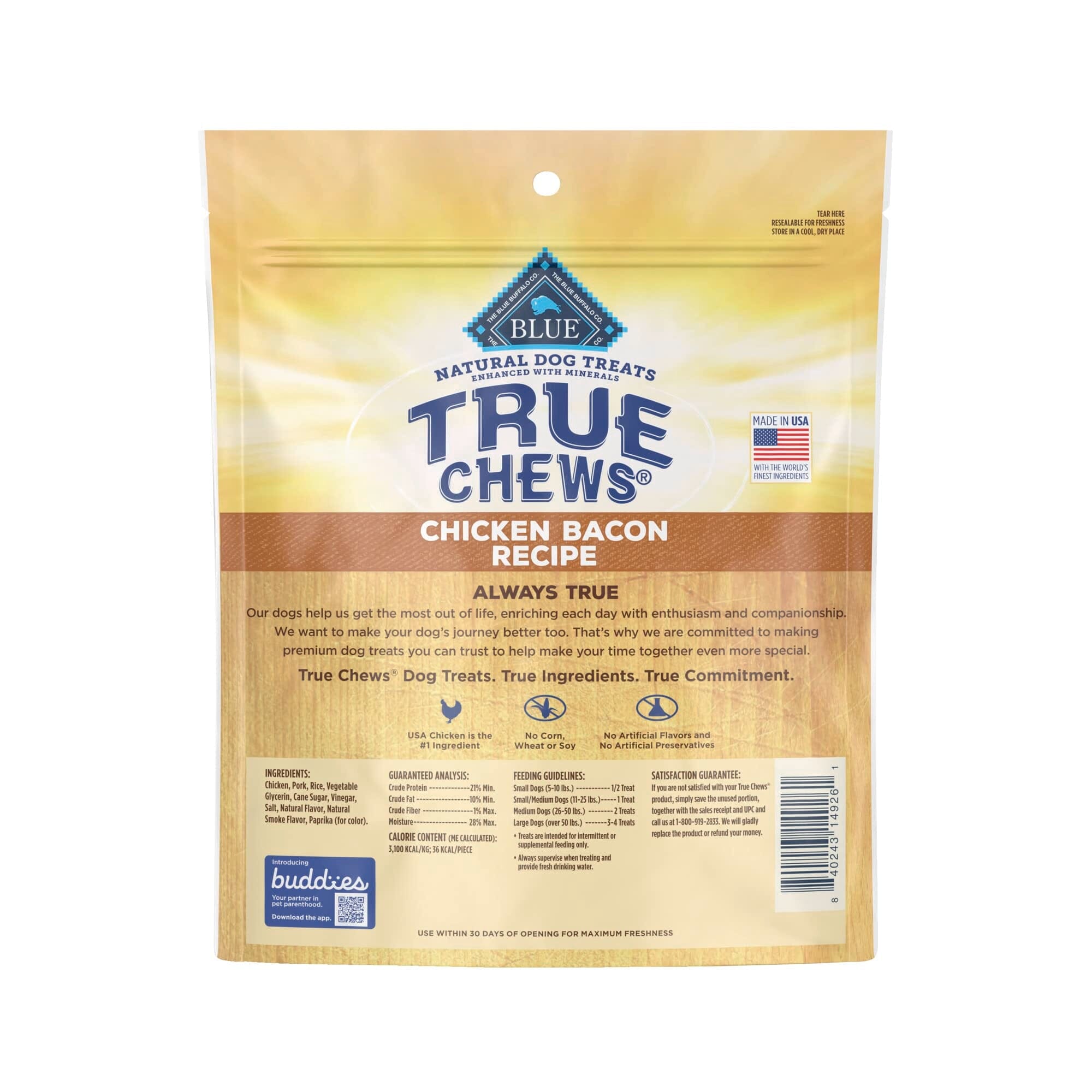 Blue Buffalo True Chews Premium  Natural Chicken and Bacon Chewy Dog Treats - 12 Oz  