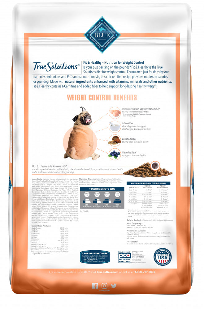 Blue Buffalo True Solutions Fit & Healthy Natural Weight Control Chicken Recipe Adult Dry Dog Food  