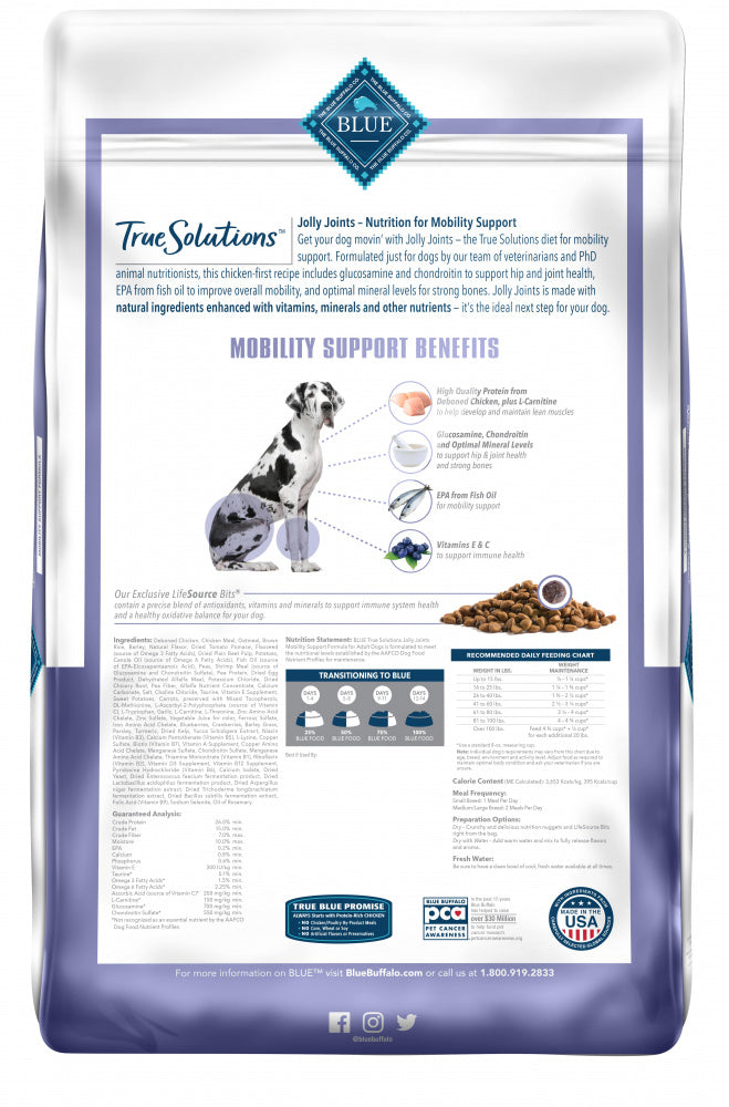 Blue Buffalo True Solutions Jolly Joints Natural Mobility Support Chicken Recipe Adult Dry Dog Food  