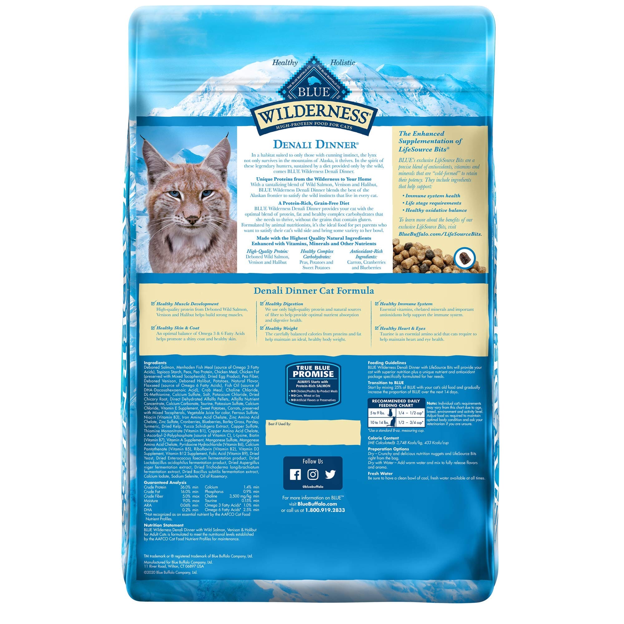 Blue Buffalo Wilderness Adult High-Protein Denali Dinner Salmon Venison and Halibut Dry Cat Food - 10 Lbs  